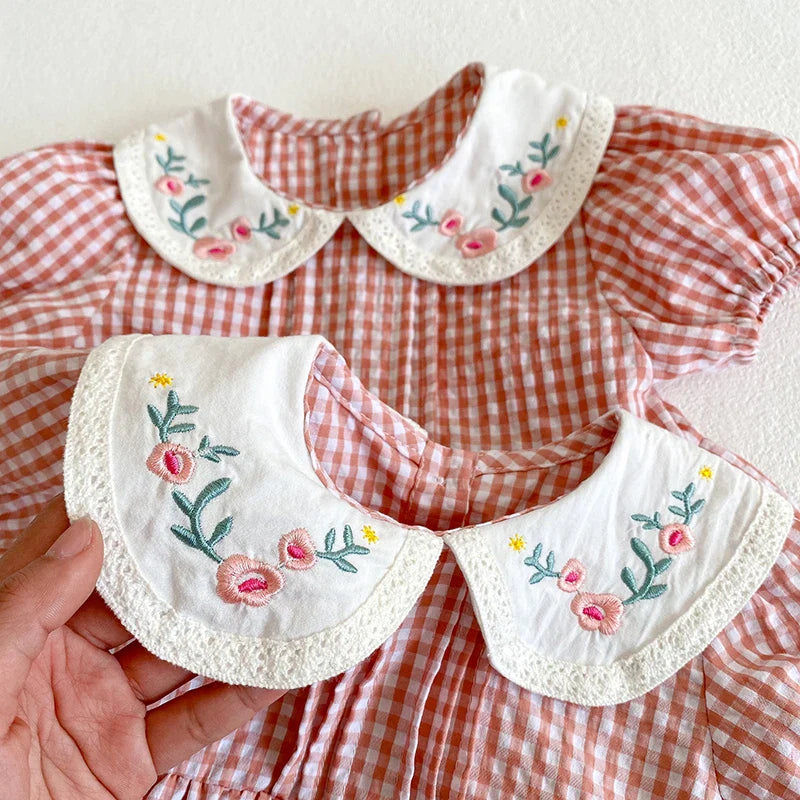 Body/Vestido Infantil Xadrez Coral