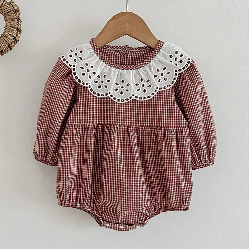 Romper/Vestido Infantil Xadrez Canela