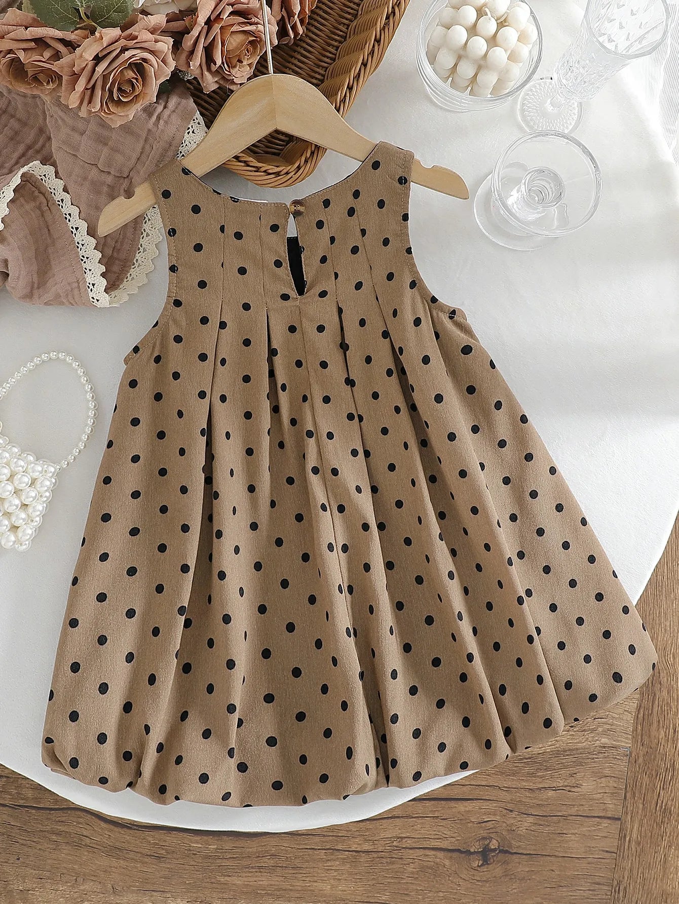 Vestido Infantil Poá Caramelo