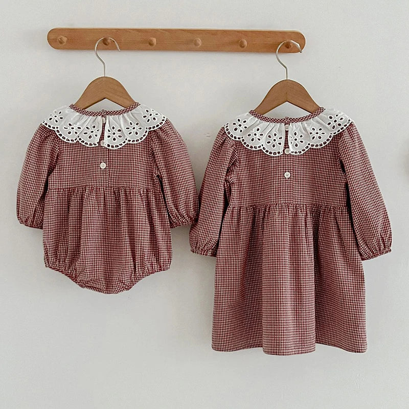 Romper/Vestido Infantil Xadrez Canela