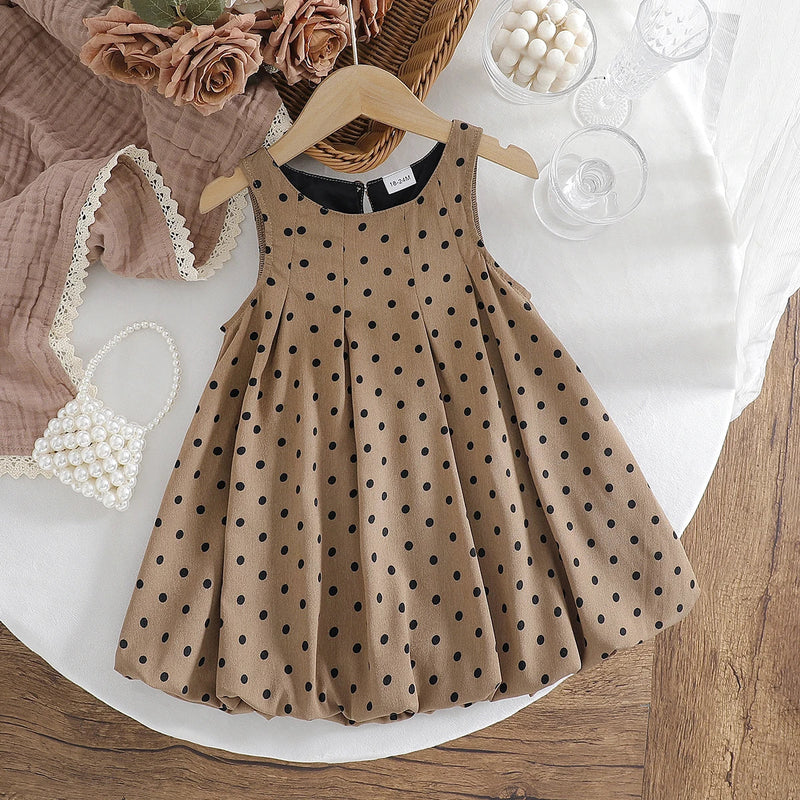 Vestido Infantil Poá Caramelo