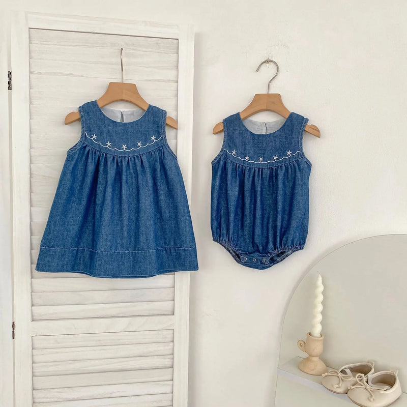 Body/Vestido Infantil Jeans Bordado